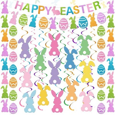 30 Pcs Happy Easter Decorations Set Easter Party Decoration Egg Bunny Garland...
