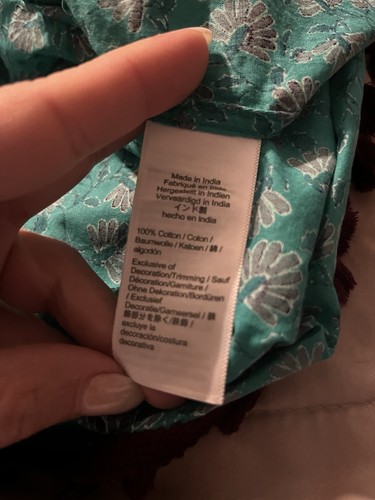 J Crew Cover Up Tie Front Turquoise Purple Floral Print Organic Cotton Tassel SM - Picture 5 of 6