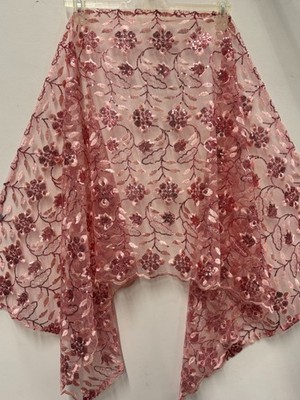PINK SHAWL THREAD EMBROIDERY PINK SEQUINS, SCARF WEDDING PARTY PROM WRAP SHRUG