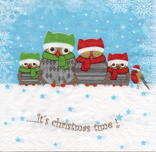 4 Servietten Motivservietten Serviettentechnik Weihnachten Eulen (1213) - Bild 1 von 2