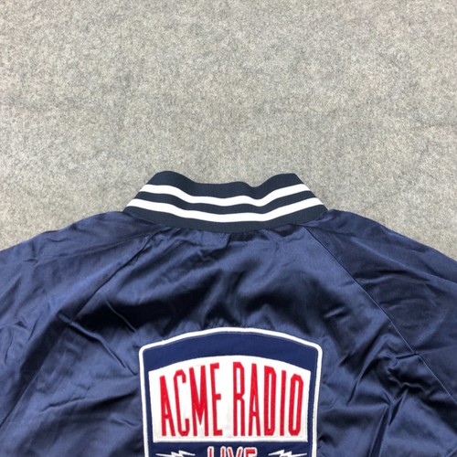Acme Radio Jacket Mens Medium Blue Satin Bomber Snap Front Embroidered * - Picture 2 of 12