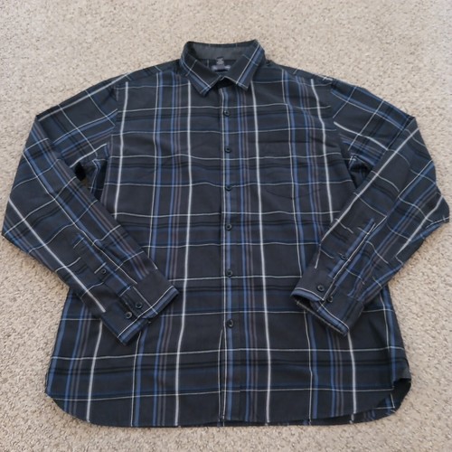 Van Heusen Hemd Herren Large grau blau kariert Langarm Knopfleiste Baumwollmischung