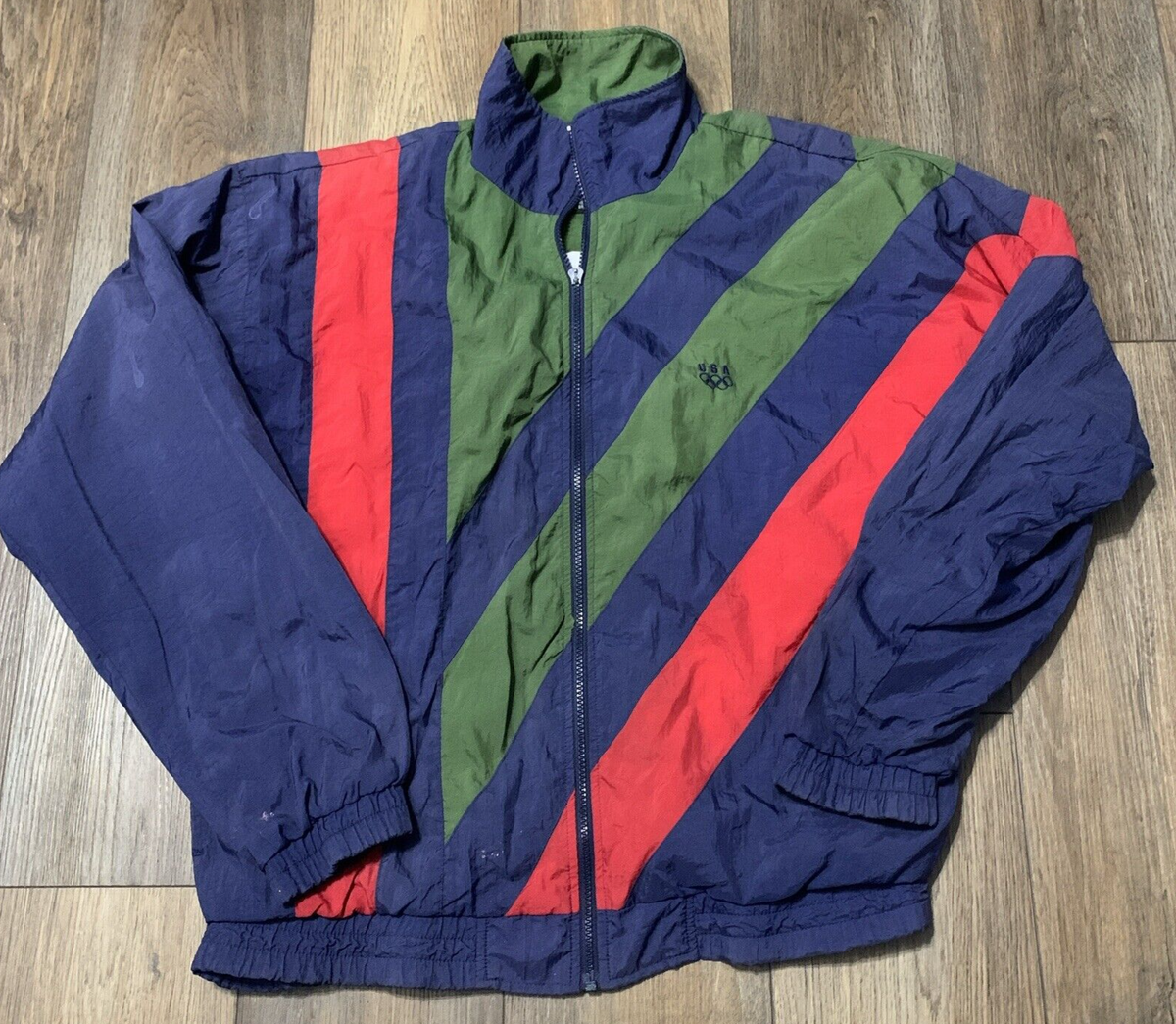 VTG Olympic Windbreaker Jacket Mens M Blue Green Red 90s Color