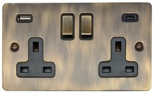 G&H Flat Plate Antique Brass FAB3 Light Switches, Plug Sockets, USB, Dimmers