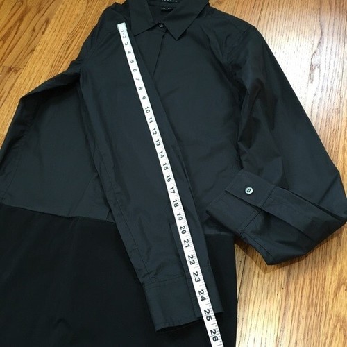 Theory black colorblock half button down long sleeve career shirt dress size 10 - Picture 13 of 16