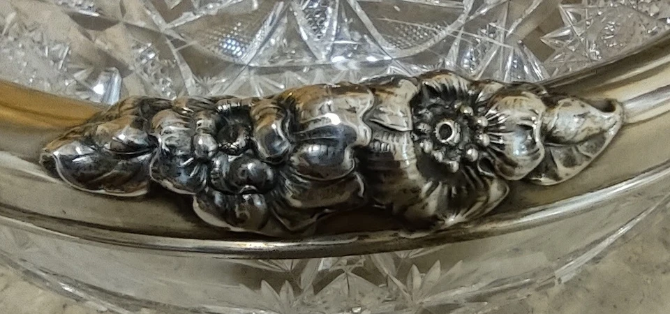 Cuenco de vidrio cortado Gorham ABC 1903 borde de plata esterlina floral/Starburst Foto 3 de 4