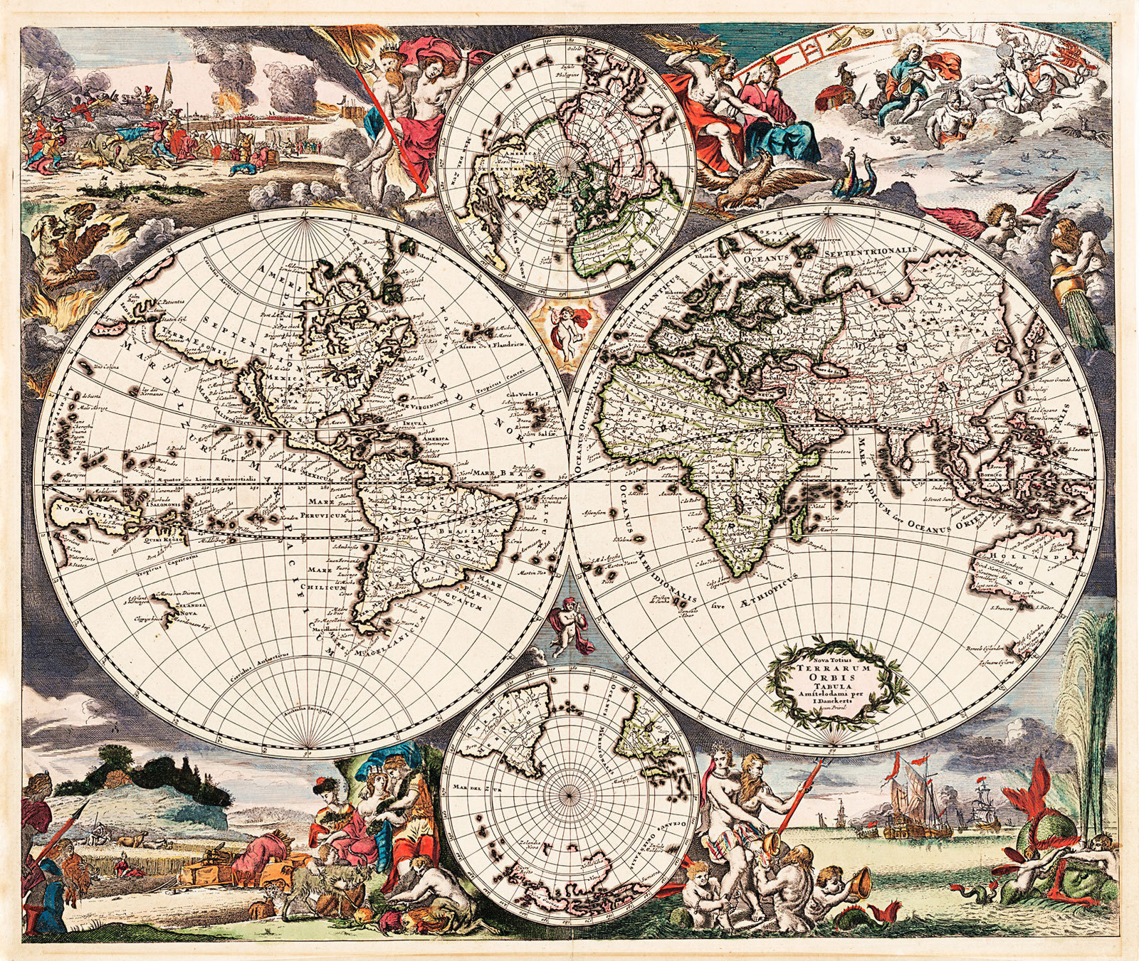 Justus Danckerts 1745 Map of the World Antique Embellished Art Poster ...