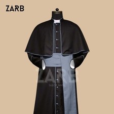 Black Clergy Cassock with Gray Trim - Custom Made Priest Vestments Robe