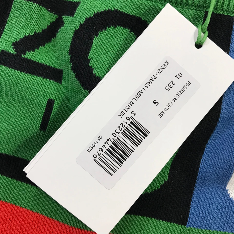 Falda Kenzo Mujer Pequeña Tejida Mini Falda Etiqueta Verde Estampado Algodón Foto 3 de 4