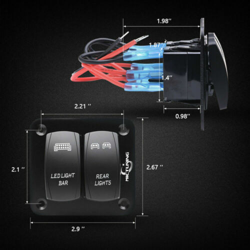 12V 2-Gang Led Rocker Switch Panel Blue Light Bar Rear Lights for Car Truck UTV - Picture 2 of 7