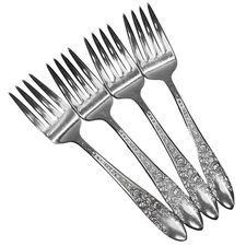 Rose & Leaf Pattern by National Silver Co. Silverplate Set of 4 Salad Forks