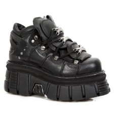 NUEVOS ZAPATOS TORRE ROCK M.106-S29 Botas Góticas Motociclista Cuero Negro Metálico