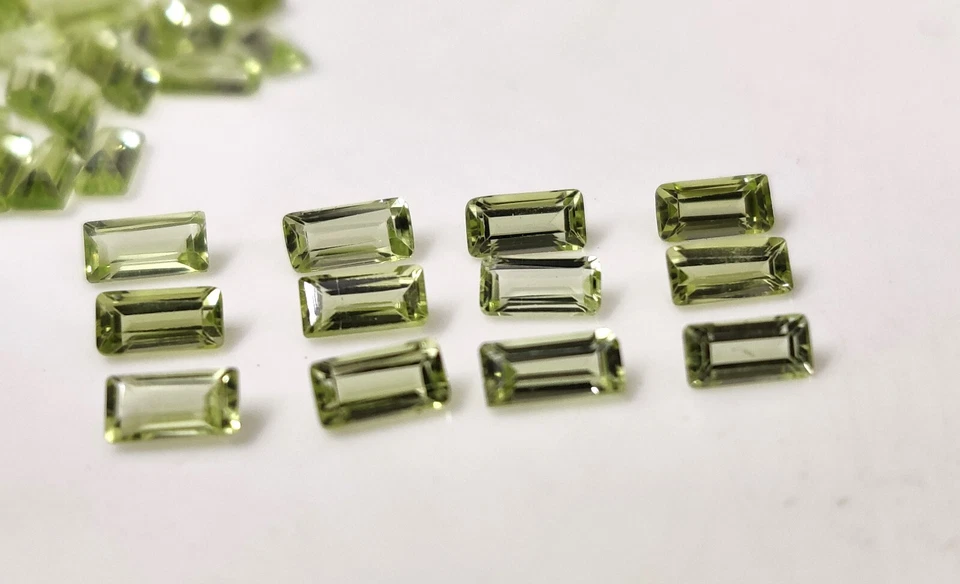 Lote de piedras preciosas peridoto natural AAA corte baguette tamaño 2x4 mm para hacer joyas Foto 3 de 4