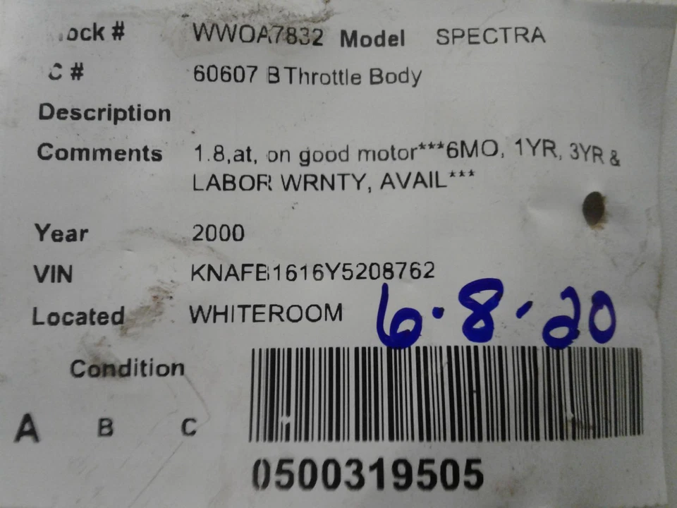 Used Fuel Injection Throttle Body fits: 2000 Kia Spectra  Grade A Foto 4 de 4