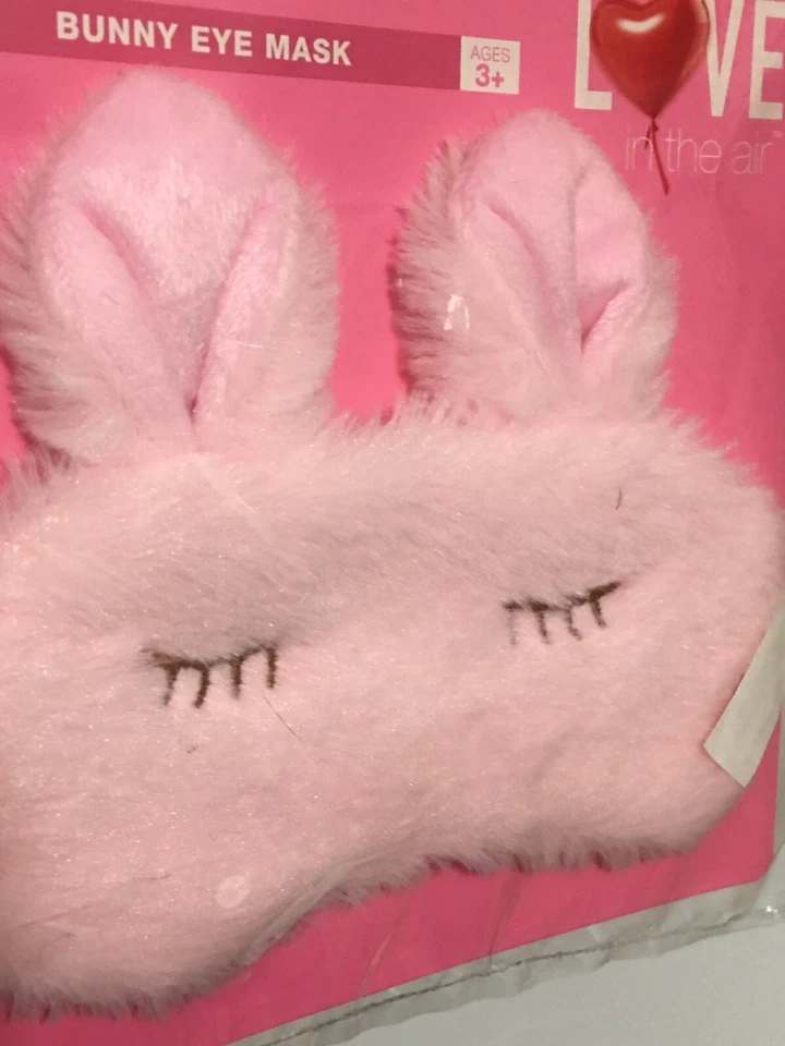 Máscara para dormir ojos de conejito rosa orejas de felpa ojos bordados suaves edades 3+ NUEVO Foto 2 de 4
