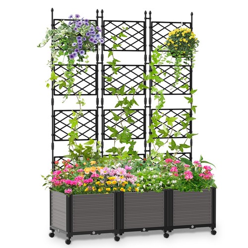 Raised Garden Bed Planter Box w/ Wheels Tomato Cage Planter w/ Trellis Vegetable