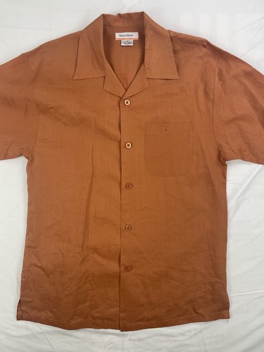 Daniel Ellissa Mens Linen Button Up Shirt Size L Orange Short Sleeve - Picture 2 of 8
