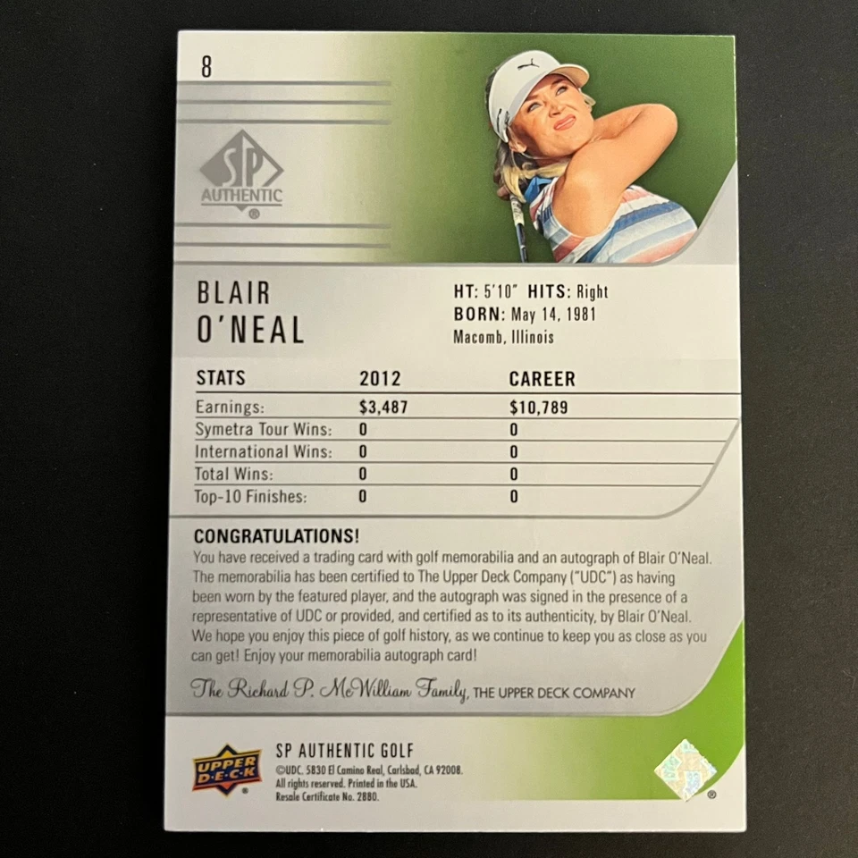 2021 SP Authentic Golf Limited Patch Auto #8 Blair O'Neal /50 - Image 2 of 2