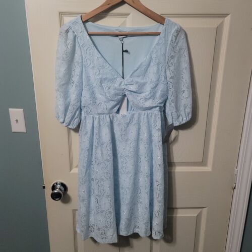 NSR Lt. Blue Puff Half Sleeve Cutout Dress Women's S NWT