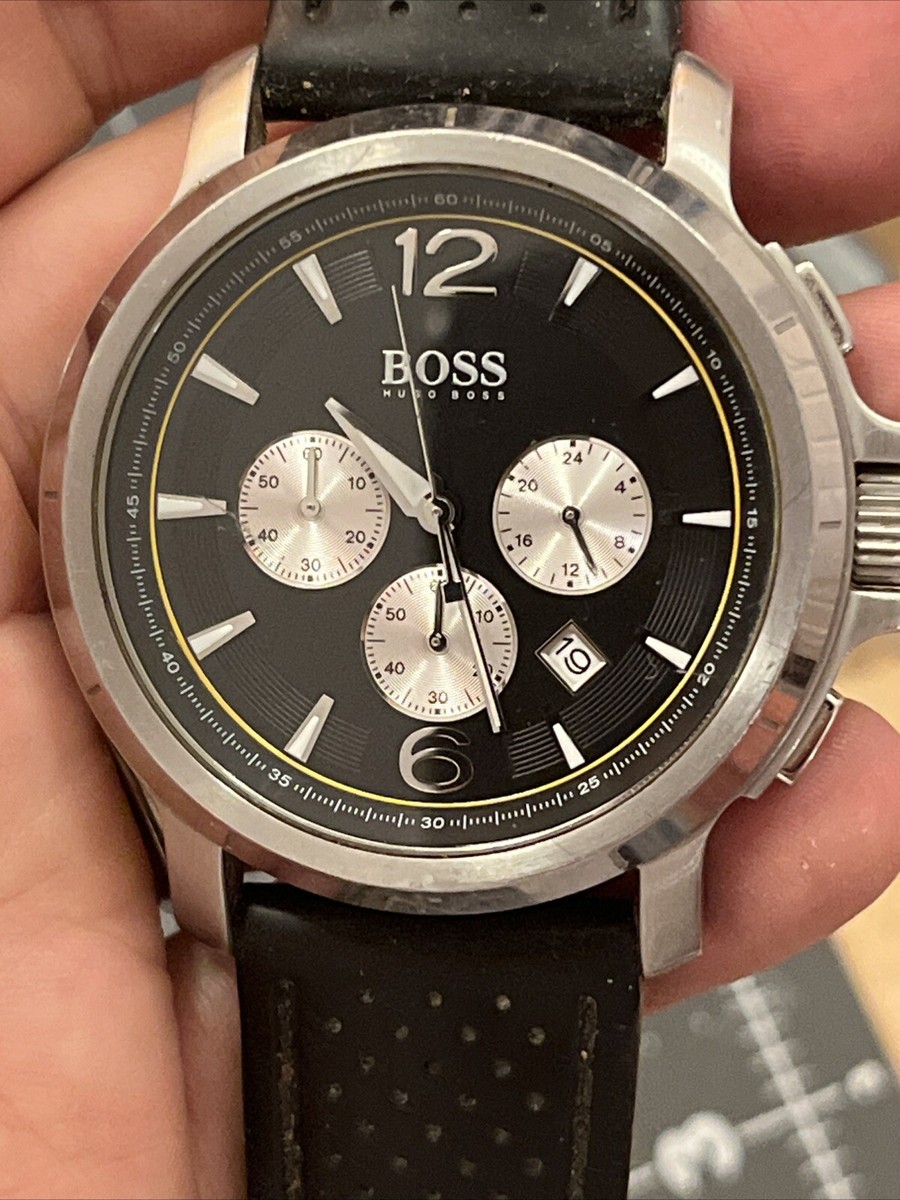 【稼働/新品電池】HUGO BOSS クロノグラフ 黒文字盤 メンズ 腕時計 hugo boss chronograph watch Men's Stainless Black Dial New Battery