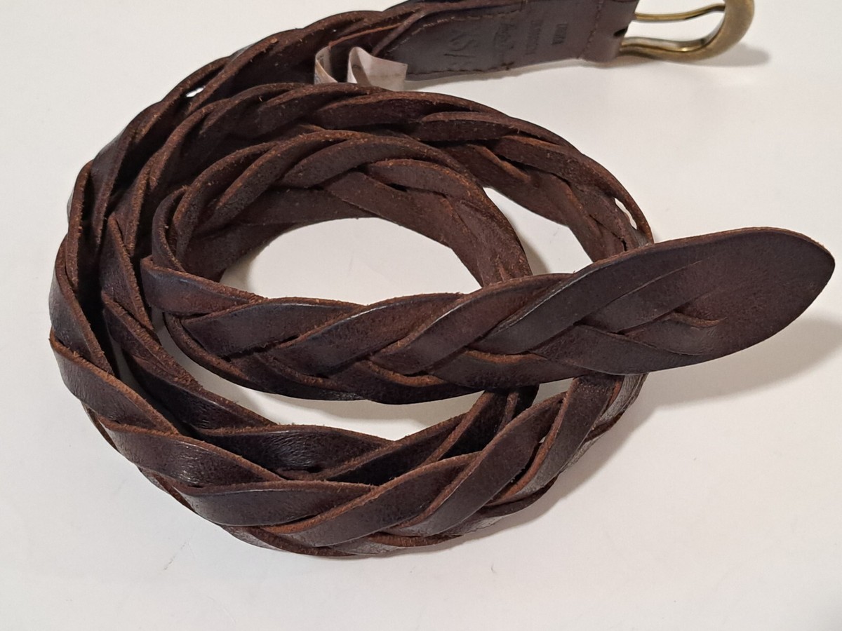 Lucky Brand Brown Woven Leather Belt Brass Buckle Men