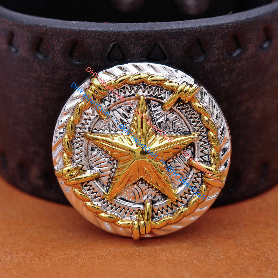 5 Conchos Pour Ceinture Western - Motif Floral Et Cheval - Or Et Argent - Alliage - 65x24mm