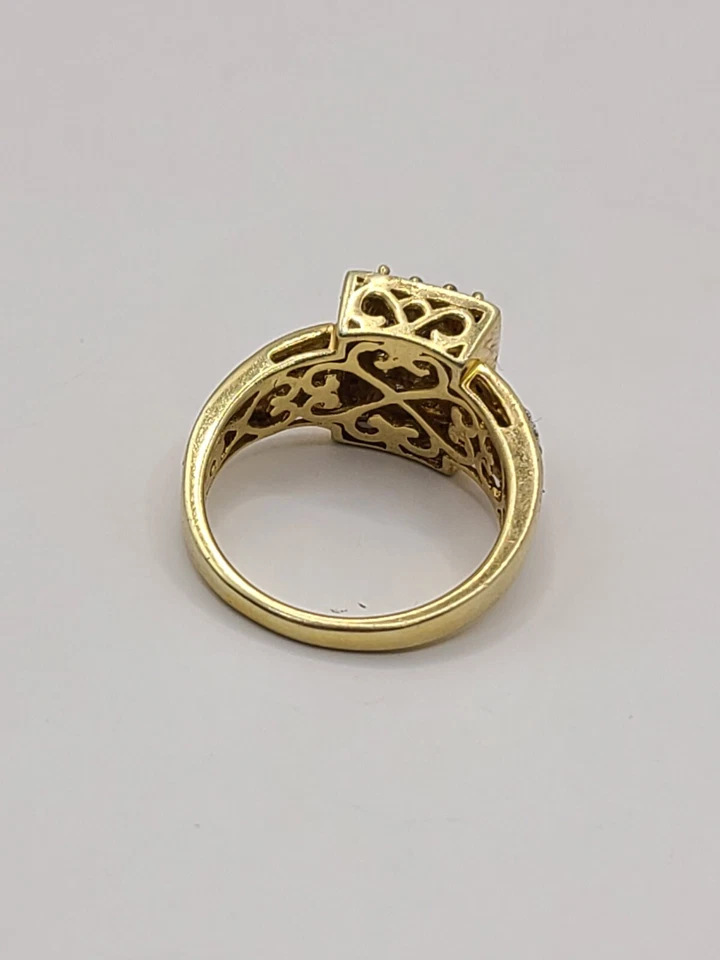 Anillo chapado en oro amarillo con piedras preciosas simuladas marrón y blanco 925 talla 6,75 Foto 4 de 4