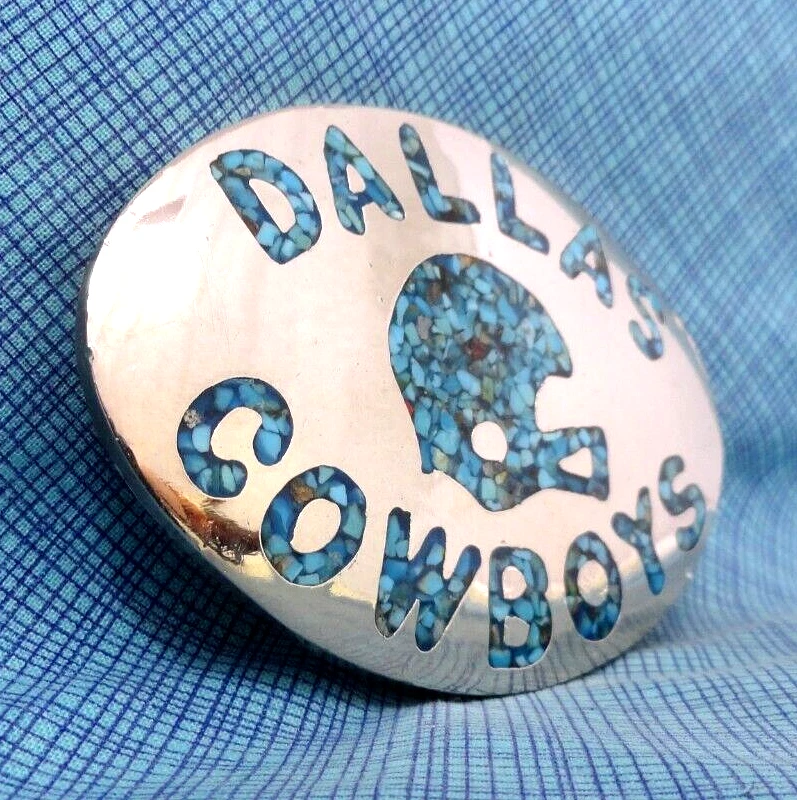 Dallas Cowboys Belt Buckle Football Helmet Blue Stone Inlay Vtg 70s 80s .QRT042 - Image 4 of 4