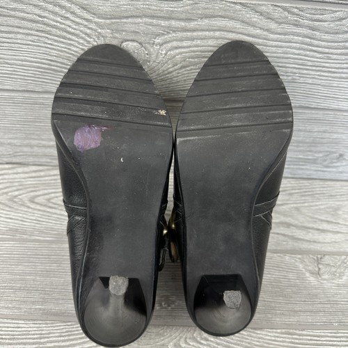 Botas al tobillo para mujer Michael Kors 6,5 M cuero negro hebilla dorada con tacón - Imagen 7 de 9