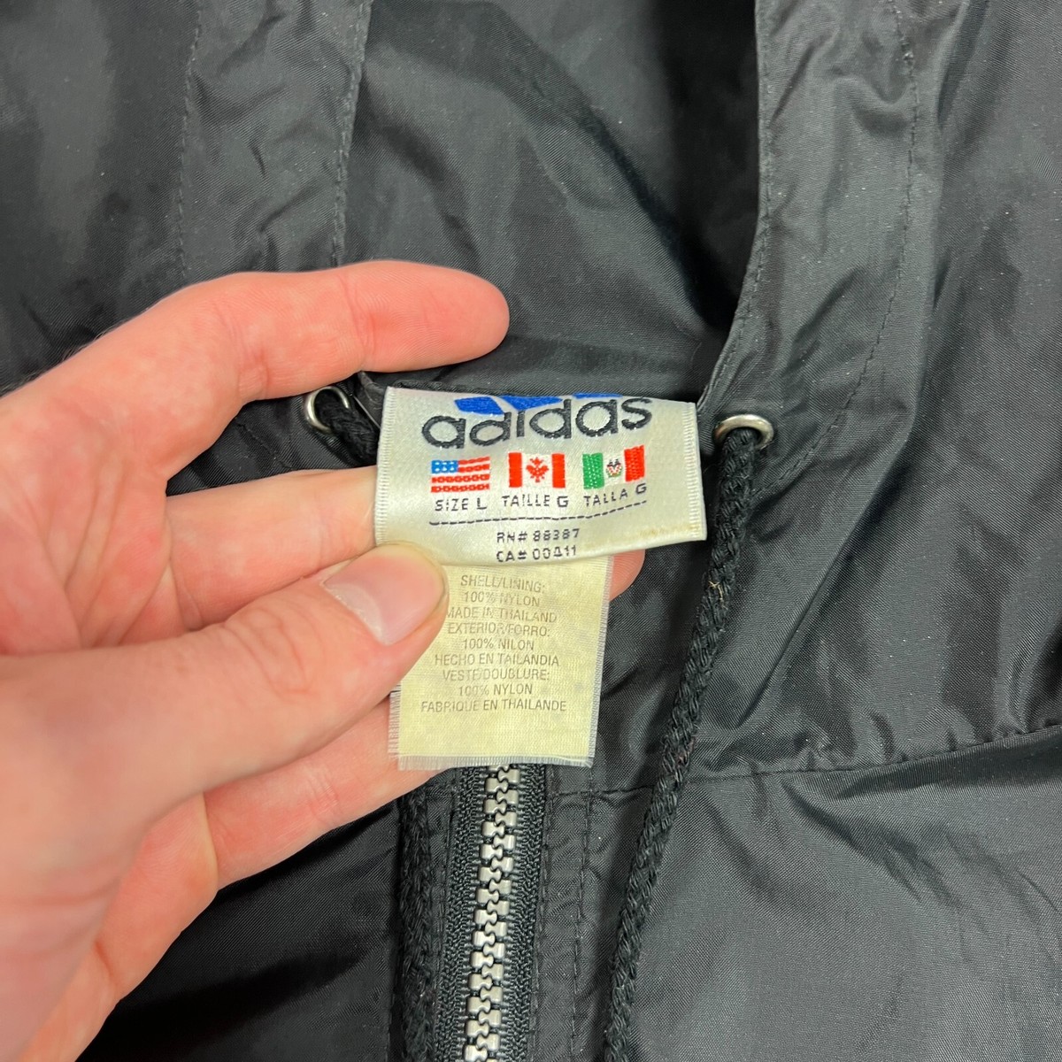 ウェア 90s adidas Pullover Nylon Jacket - Black Vintage 90s Black Adidas Quarter Zip Tear Away Jacket (XL