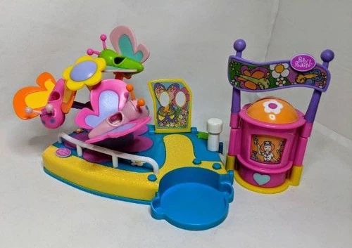 2002 Polly Pocket Amusement Park - Butterfly Ride & Ticket Booth - Polly World