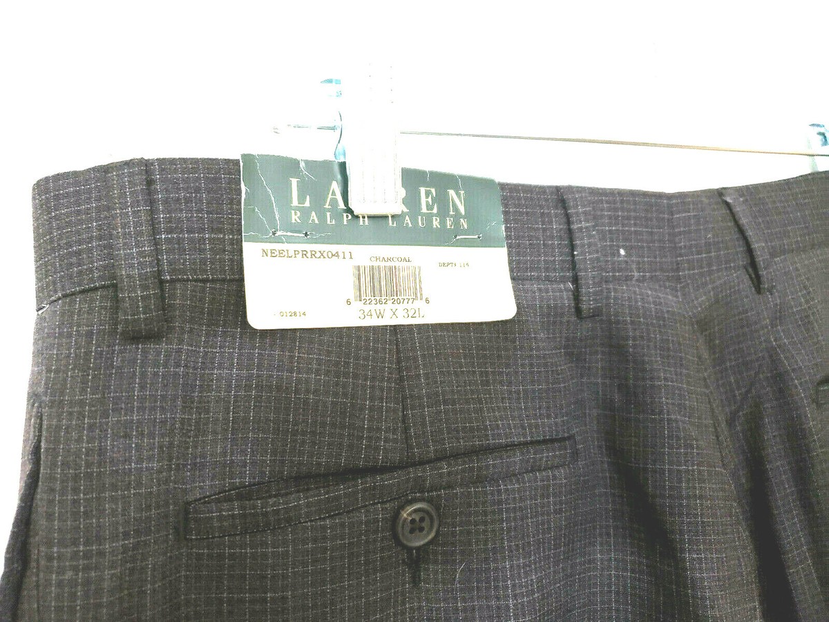 NEW YEAR ㉝ Lauren Ralph Lauren men pants 34x29.5 Brown check pleat 100% wool