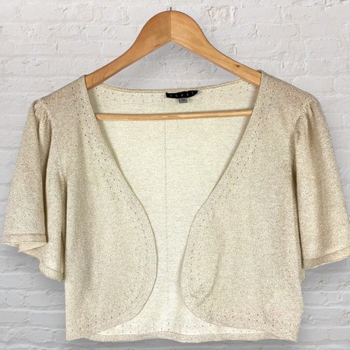 Coast Shrug Size 12 Gold Lurex Bolero Flutter Sleeve Dress Coverup