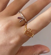 925 Silver Gold Double Heart Self Love Finger Ring Women Jewellery Girls Gift