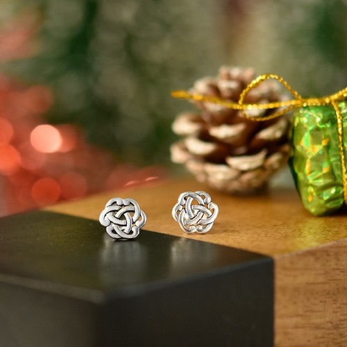 Interlocking Celtic Knot Sterling Silver Stud Earrings - Picture 2 of 6