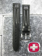New 20mm SWISS ARMY MILITARY Black Leather Strap Watch Band 20mm V1