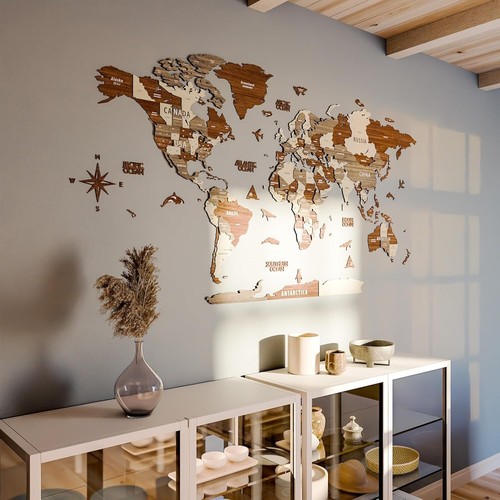 Multilayered Wooden World Map - Educational USA States & Capitals Wall Art - Picture 6 of 9