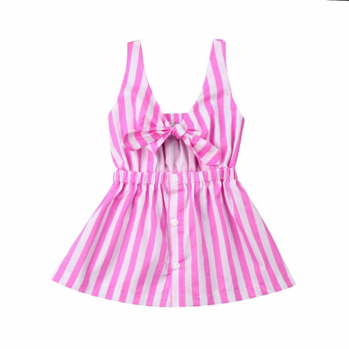 Vestido Madre Hija Verano Rosa Rayas Familia A Juego Mamá Niñas Bebé Gemelos*/ - Imagen 4 de 7