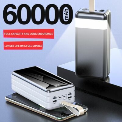 60000mah Power Bank Led Fast Quick Charging 4 Output Portable External Battery