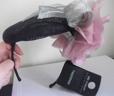 Ladies M & S fascinator hat pillbox indigo purple silver pink floppy flower NEW