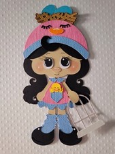 Birdie Girl Black Hair Pink/Blue. Scrapbook, Card Making Paper Piecing