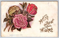 With Best Wishes, Antique 1907 Embossed Postcard By The Rose Company