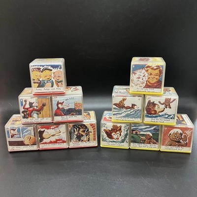 Vintage Plastic Picture Story Blocks Educational Three Little Pigs Gingerbread