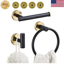 Bathroom Hardware Set 3 Piece Black Gold Wall Mounted Stainless Steel Hardwar...