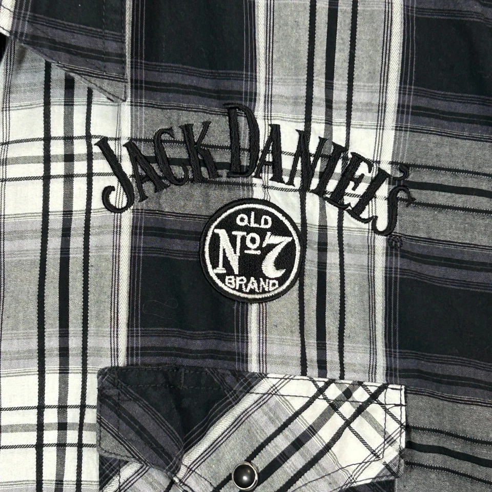 Camisa Jack Daniels Para Hombres XL Negra A Cuadros Perla A Presión Manga Larga Camisa Bordada Foto 4 de 4
