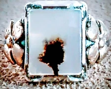 VINTAGE ANTIQUE OSTBY BARTON STERLING SILVER & GOLD PLUME MOSS AGATE RING sz 3.5