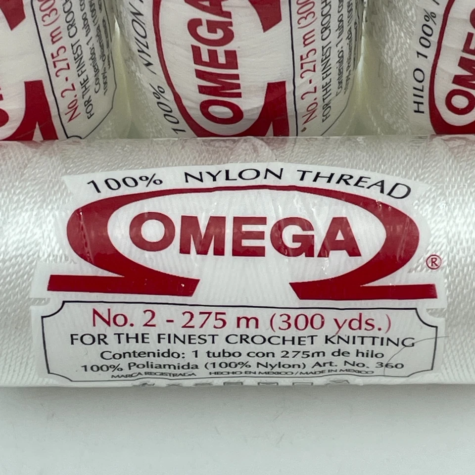 OMEGA Nylon Hilo de Ganchillo Nº 2 Blanco 275m 4 Carretes Fuerte Duradero México NUEVO Foto 2 de 3