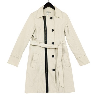 Quiksilver Corduroy Trench Coat M Wom Cream Asymmetric Zip Moto Biker Steampunk