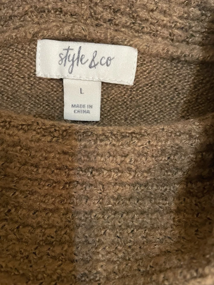 Style & Co Sweater Women’s Sz Large Brown Cowl Neck Ribbed Waist Cuffs - Image 3 of 4