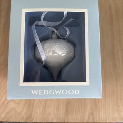 Wedgwood Teardrop White Snowflakes Christmas Ornament with Box #2